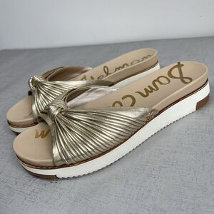 Sam Edelman Gold Metallic Knotted Slide Flat Sandals US 8 Summer Resort Comfort
